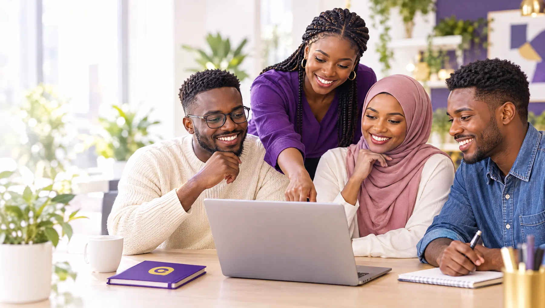 The Gelllez team smiling around a laptop